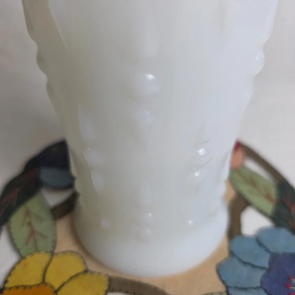 Vintage 50s White Milk Glass Hobnail Vase Scalloped Edge Style Mid Century